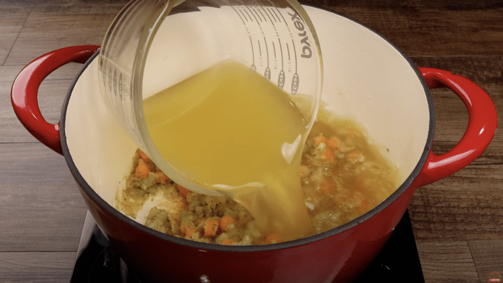 making the gravy for the chicken pot pie